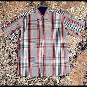Algi Men’s Colorful Plaid Button-Down Short-Sleeve Shirt | Size Large